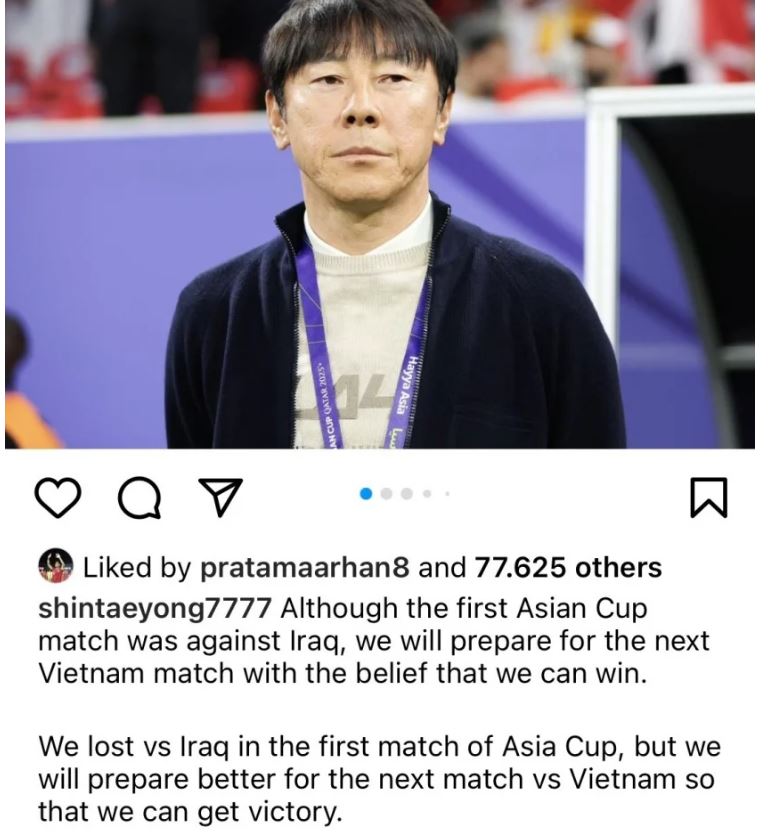 Dòng trạng thái mới nhất của HLV Shin Tae Yong trên Instagram cá nhân 